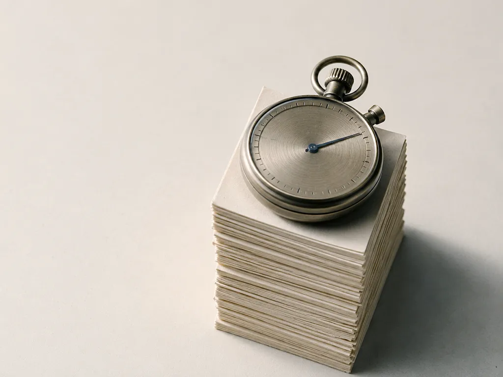 A stop watch on a pile of cards showing there is more behind time itself